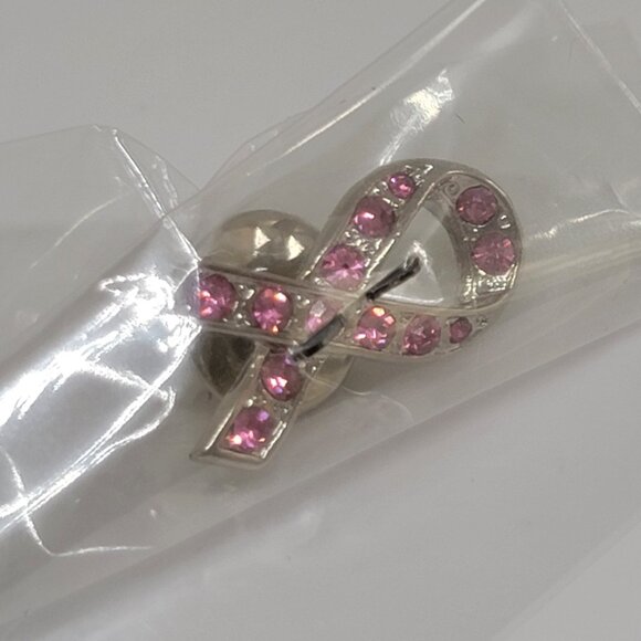 Breast Cancer Awareness Dangle Earrings Pink Rhinestones Silver Tone 1 1/4 Inch - Picture 3 of 11